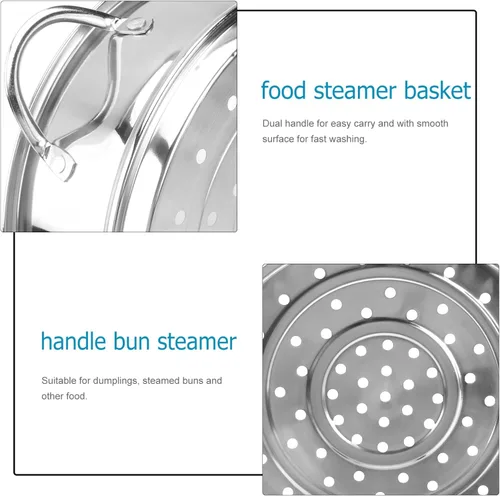 Miniatura 8 de STOBAZA Cesta de vapor de acero inoxidable de 8.66 pulgadas con doble asa, estante de vapor de alimentos para albóndigas, bollos de cocina