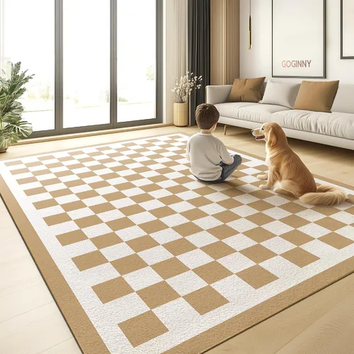 Miniatura 11 de Alfombra moderna lavable de 5x7 para sala de estar, alfombra grande minimalista artística abstracta en blanco y gris, alfombra de pelo bajo ultra