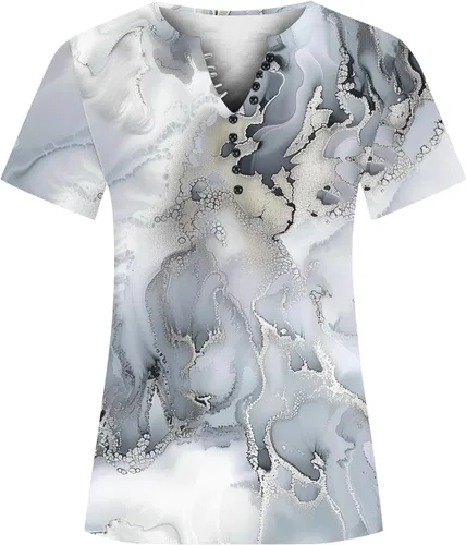 Miniatura 27 de Summer Shirts for Women 2025 Plus Size Short Sleeve Henley Tops Marble Floral Loose Tshirt Tee Casual Dressy Tunics