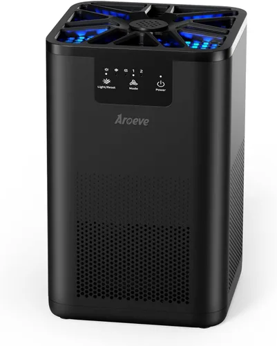 AROEVE Purificadores de aire para dormitorio, purificador de aire con función de aromaterapia para humo de mascotas, polen, caspa, pelo, olor, Negro