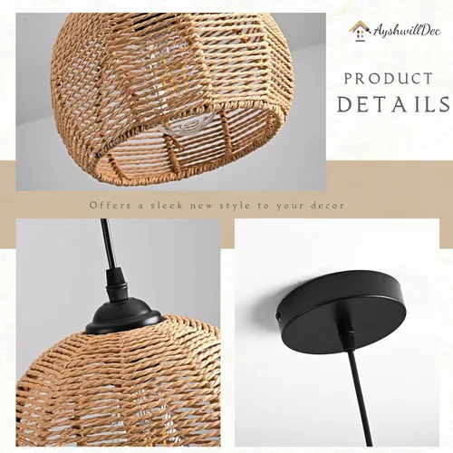 Miniatura 5 de Mini lámpara colgante tejida con cuerda de cáñamo, accesorio de luz tejido, lámpara de araña bohemia, accesorio de lámpara, lámpara colgante de 8.7
