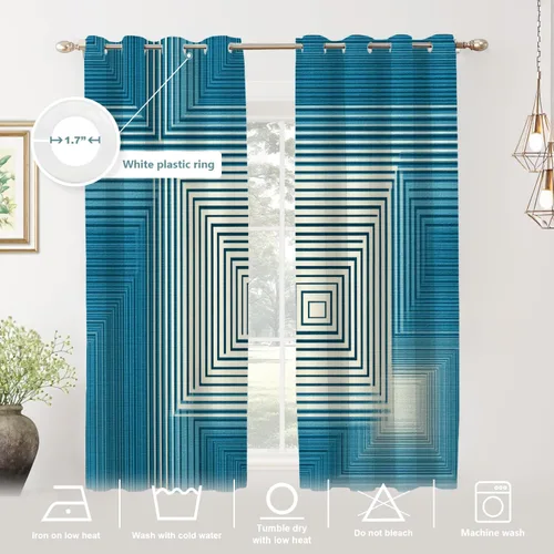 Miniatura 3 de Shrahala Abstract Pattern Geometric Blackout Window Curtains, Concentric Squares Thermal Insulated Curtains Grommet Long Drapes for Bedroom,Living