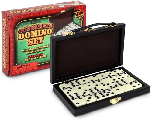 Juego de dominó Double Six en caja de madera, juego educativo clásico de 28 piezas de azulejos de mesa para adultos y niños, apto para viajes,