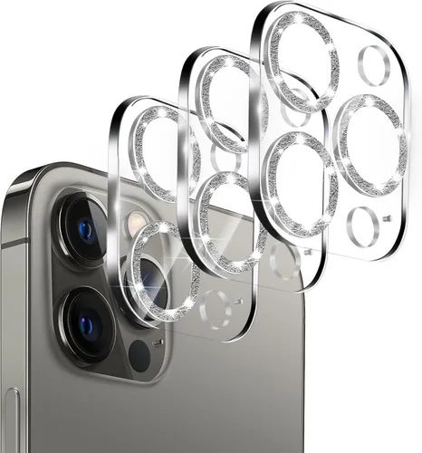 Dengduoduo Paquete de 3 protectores de lente de cámara de vidrio templado para iPhone 12 Pro de 6.1", Bling Glitter Sparkle, Ultra HD, dureza 9H,