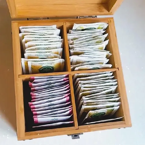 Miniatura 6 de Caja Organizadora de Té 7.4" x 8.1" x 4.2" Organizador de Madera de Bambú Cofre de Almacenamiento 4 Ranuras Altas Ajustables 100% Hecho a Mano