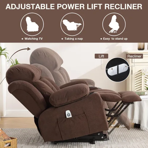 Miniatura 3 de BOSMILLER Silla Reclinable de Elevación Eléctrica para Ancianos con Masaje por Vibración y Calefacción Lumbar, Sofá Individual Eléctrico de Gran