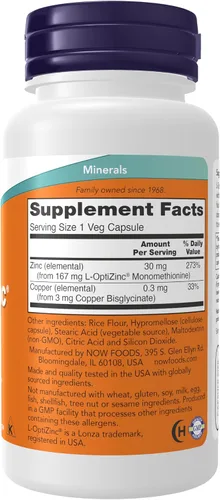 Miniatura 2 de Now, L-OptiZinc, Cápsulas, B001F0R9HG, 1, 1