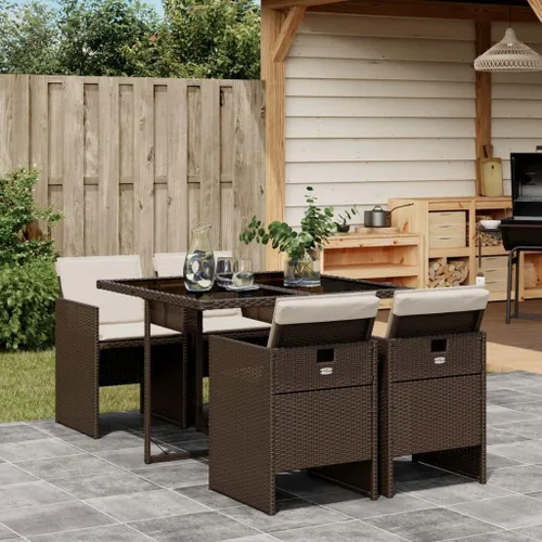Miniatura 26 de 9 Piece Patio Dining Set with Cream Cushions Beige Poly Rattan Table and 8 Foldable Chairs for Backyard Garden Dining Beige/Wood/9 Piece