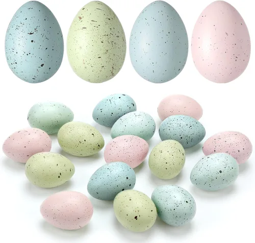 SiliFine 16 huevos moteados de Pascua de 2.4 pulgadas, cuenco de plástico para huevos moteados, relleno de jarrón para exhibiciones de primavera y