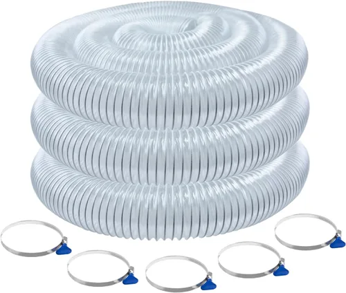 POWERTEC Manguera de recogida de polvo de PVC de 2-1/2 pulgadas x 20 pies con 5 abrazaderas de manguera de llave de acero inoxidable para sierra de