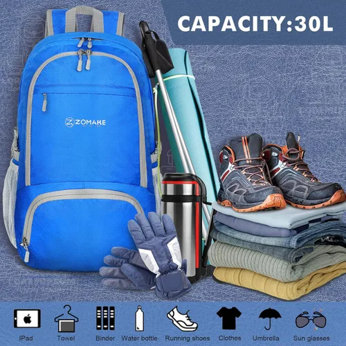 Miniatura 3 de ZOMAKE Mochila plegable ligera 30L, mochilas plegables para senderismo, mochila plegable compacta resistente al agua para viajes Azul oscuro