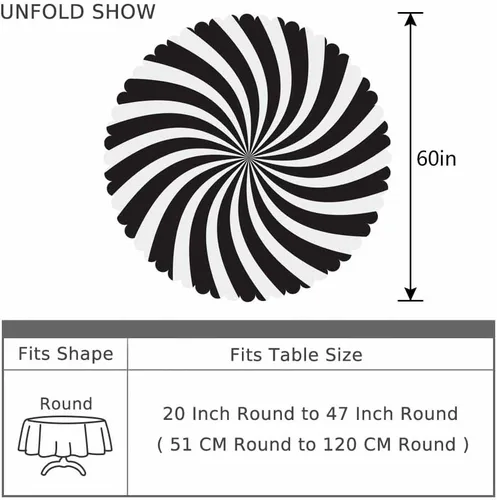 Miniatura 4 de AOYEGO Mantel redondo de 60 pulgadas en negro y blanco con divertidas rayas en espiral, mantel moderno de poliéster para decoración del hogar