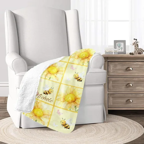 Miniatura 3 de Manta de bebé personalizada con diseño floral de girasoles para niñas y niños, manta suave y cálida para recién nacidos, 30 x 40 pulgadas, 30 x 40
