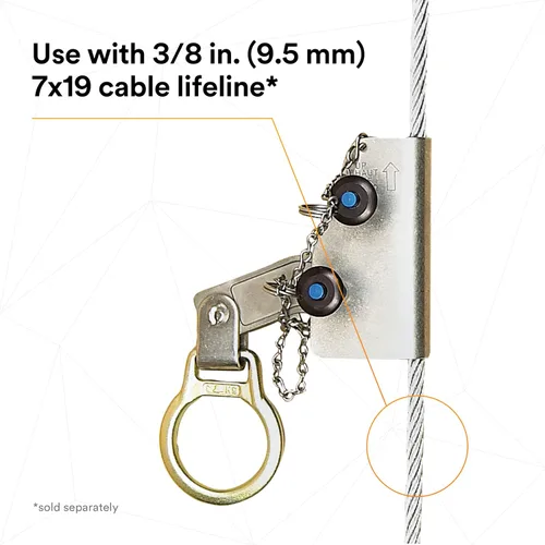Miniatura 8 de 3M DBI-SALA 5000338 Componente vertical del sistema, agarrador manual de cable para uso en cable de 3/8" (9,5 mm) 7x19 línea de vida, plata