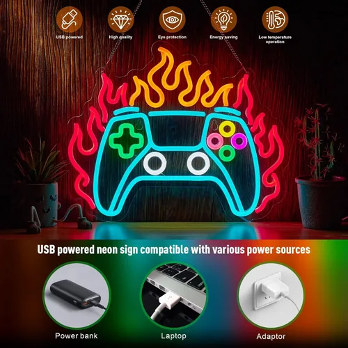 Miniatura 3 de Letrero de neón para jugador, letrero LED con mando de videojuegos, luz LED para decoración de habitación de jugadores, letreros de neón para rojo