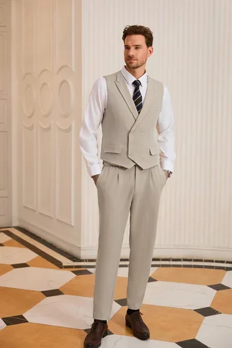 Miniatura 6 de GRACE KARIN Chaleco de traje para hombre, chaleco formal de negocios, chaleco con 3 bolsillos para traje o esmoquin