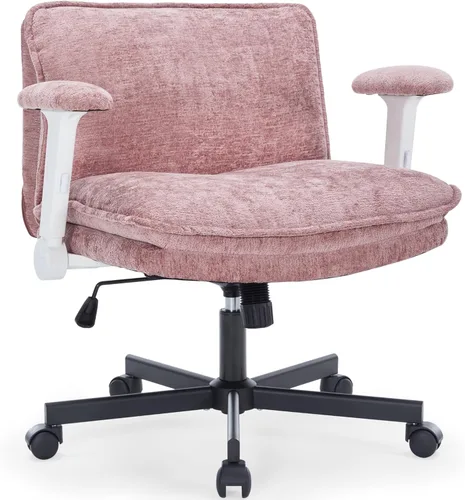 Miniatura 13 de FanciSpot Silla de oficina con patas cruzadas con ruedas y brazos abatibles ajustables, silla de escritorio cruzada con cojín grueso, silla de Negro