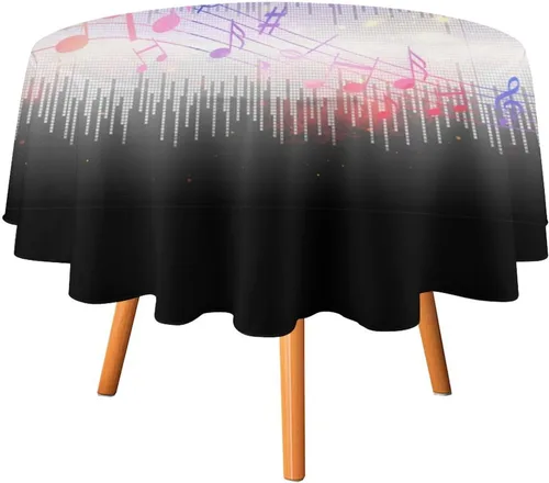 Miniatura 9 de Mantel redondo de cocina con notas musicales retro, estilo rústico y occidental, con estampado de teclas de piano y teclas, mantel redondo