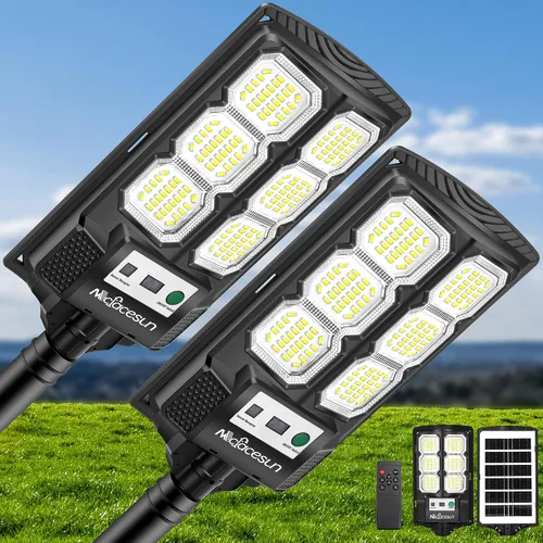 Luces solares para exteriores, 5000LM -6500K, luz solar IP66 impermeable para exteriores con sensor de movimiento y atardecer a amanecer, luz solar