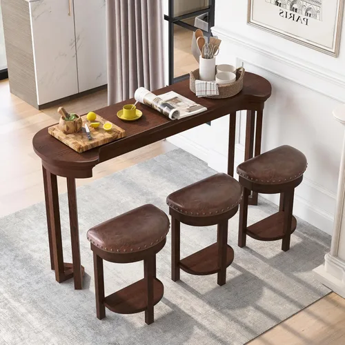 Miniatura 17 de JIVOIT Juego de mesa de comedor de 3 piezas con altura de mostrador, juego de comedor de madera maciza con 2 taburetes tapizados, mesa de comedor