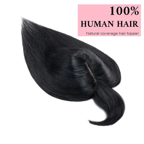 Miniatura 2 de SEGO Toppers de cabello humano 100% real, con flequillo de aire, base de seda 150% de densidad, topper con clip, 2.7 x 5.1 pulgadas, piezas