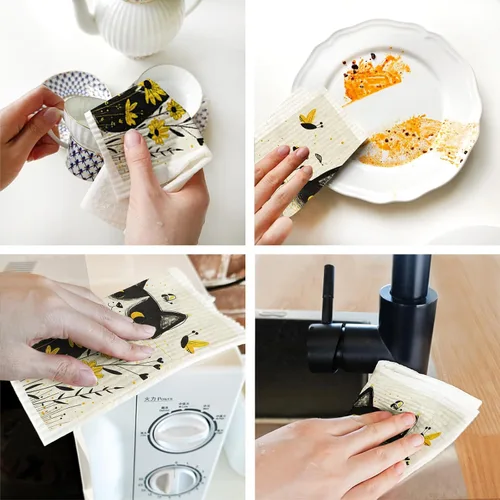 Miniatura 6 de Paños de cocina suecos para cocina, paños de esponja de celulosa, toallas de papel reutilizables que no rayan, trapos de cocina biodegradables