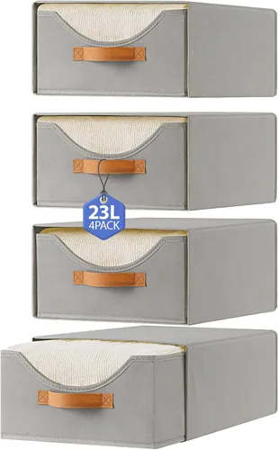 4 piezas 42 cm Cajones de armario y contenedores de almacenamiento de ropa de gran tamaño Cajones de almacenamiento apilables con ventana Gris