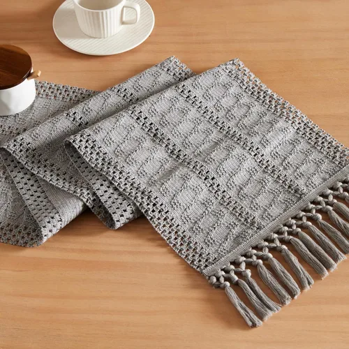 Miniatura 9 de ZeeMart Camino de mesa bohemio estilo macramé, caminos de mesa blancos de 108 pulgadas de largo, decoración del hogar tejido de granja, 12 x 108