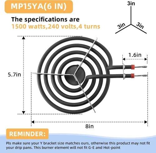 Miniatura 3 de 660532 MP15YA 1500W 4 Bobina Juego de Unidad de Quemador Eléctrico para Superficie de Estufa de 6 Pulgadas Adecuado para Reemplazo de Parte