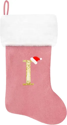 Miniatura 174 de Calcetines de Navidad bordados de 20 pulgadas con monograma, terciopelo negro con puño de felpa blanca supersuave, adornos clásicos para decoración