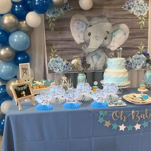Miniatura 3 de ZHUOWEISM 6 piezas de centro de mesa de panal de elefante azul para It's a Boy Elephant Theme Reveal Género Reveal Baby Shower Niños Niños Fiesta