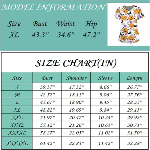 Miniatura 3 de Halloween Scrubs Print Scrub Tops for Women Breathable Pumpkin Bat Ghost Skull Pattern V-Neck Tee Tops with Pockets