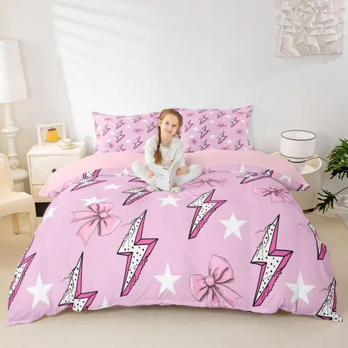 Miniatura 37 de Juego de funda de edredón con lazo de dibujos animados para niños, tamaño individual, juego de ropa de cama de mariquita, escarabajo, insecto