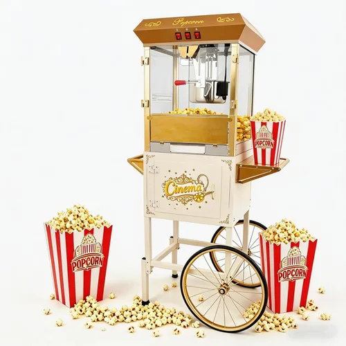 Miniatura 10 de Máquina comercial para palomitas de maíz de 32 oz con carrito - Hervidor de acero inoxidable con ruedas, bandeja calefactora y vidrio templado
