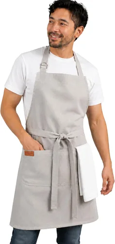 Miniatura 15 de Delantal de cocina 100% algodón con 2 bolsillos, delantal de chef ajustable para cocinar, hornear barbacoa, delantal unisex