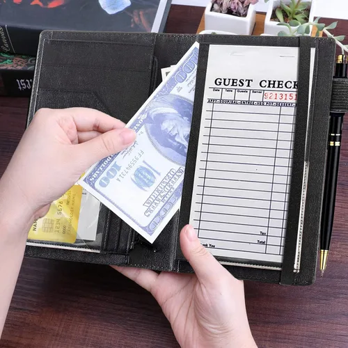Miniatura 5 de Cartera de cuero para camarera, con cremallera y soporte para libro de cheques, bolsillo para dinero, organizador personal para delantales, estrella