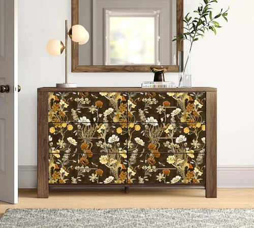 Miniatura 6 de Papel tapiz floral oscuro para despegar y pegar, papel de pared autoadhesivo extraíble, papel de contacto apto para inquilinos para armarios