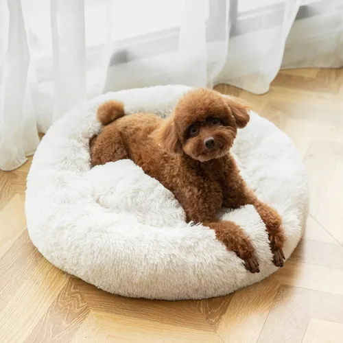 Miniatura 6 de ANWA - Cama redonda para perro mediano, lavable, cama tipo dona para perro grande, cómoda, acogedora y relajante Blanco