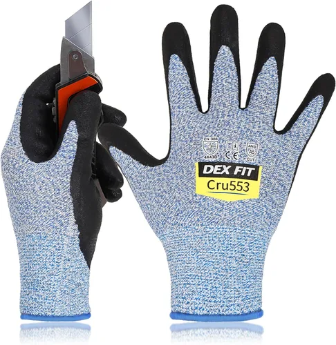 Miniatura 12 de DEX FIT Guantes resistentes a cortes nivel 5 Cru553, ajuste elástico cómodo 3D, agarre de potencia, grado profesional, delgados, compatibles