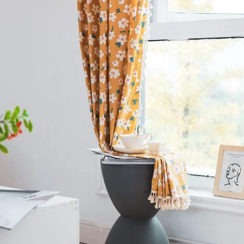Miniatura 75 de Deeprove Cortinas bohemias para dormitorio, rayas huecas de ganchillo crema y estampado floral, tela de lino de algodón, con borlas beige bohemias