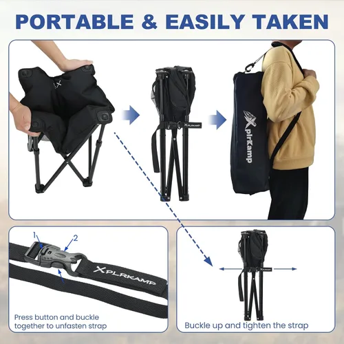 Miniatura 6 de Taburete acolchado para campamento, reposapiés de gran tamaño de 18 pulgadas, silla de campamento plegable para exteriores, silla otomana portátil