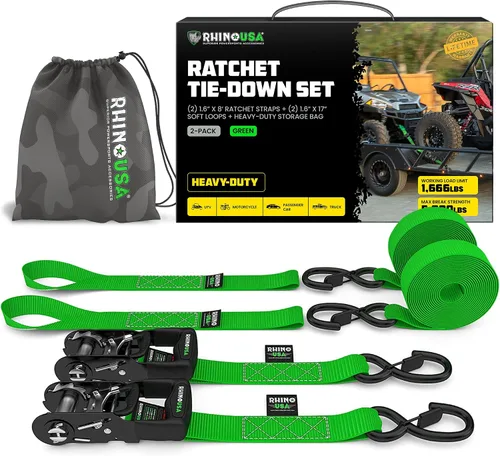 Miniatura 12 de Kit de correas de trinquete de Rhino USA, con resistencia a la rotura de 5,208 lbs - Incluye amarres de trinquete resistentes con asas acolchadas