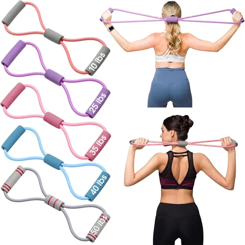 Miniatura 9 de Soulchen Paquete de 5 bandas elásticas de resistencia para brazos, espalda, pecho y hombros, yoga, pilates, estiramiento, entrenamiento para mujeres