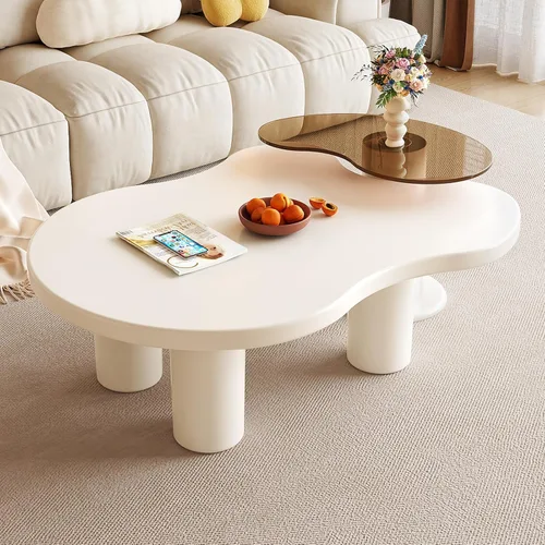 Juego de 2 mesas auxiliares anidadas, centro de forma irregular y mesa auxiliar pequeña de vidrio templado, juego de mesa moderna para decoración