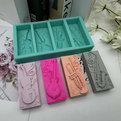 Miniatura 8 de Molde de jabón de silicona musical de 4 cavidades, cera perfumada, resina de yeso, manualidades, molde de silicona, guitarra, bajo, trompeta