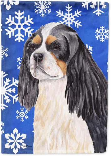Miniatura 243 de Caroline's Treasures SC9374GF Bulldog English Snow flakes Holiday Garden Flag Buzón Bandera decorativa para patio exterior, patio, obras de arte