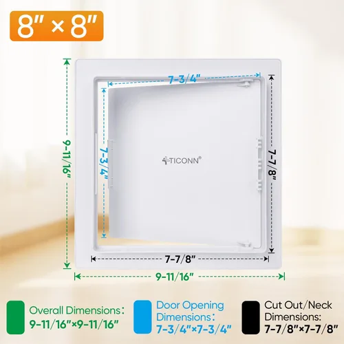 Miniatura 2 de TICONN Panel de Acceso para Paneles de Yeso, 8 x 8 Pulgadas Cubierta de Agujero de Pared de Plástico ABS Puertas de Acceso, Panel de Pared