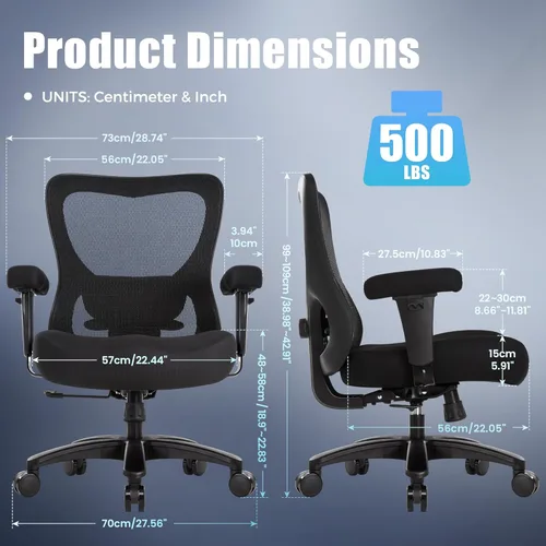 Miniatura 3 de Silla de escritorio de oficina grande y alta de 500 libras, silla de escritorio ergonómica de malla resistente, sillas de computadora giratorias