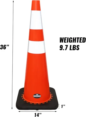 Miniatura 3 de Juego de 24 conos de tráfico de PVC de seguridad naranja RK de 36 pulgadas, base negra con collares reflectantes de 6 pulgadas + 4 pulgadas, base