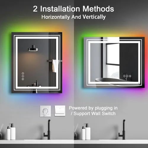 Miniatura 7 de Snowdool - Espejo LED para baño de 30 x 36 pulgadas con 8 luces RGB retroiluminadas + 3 luces frontales (ajustables individualmente), 3